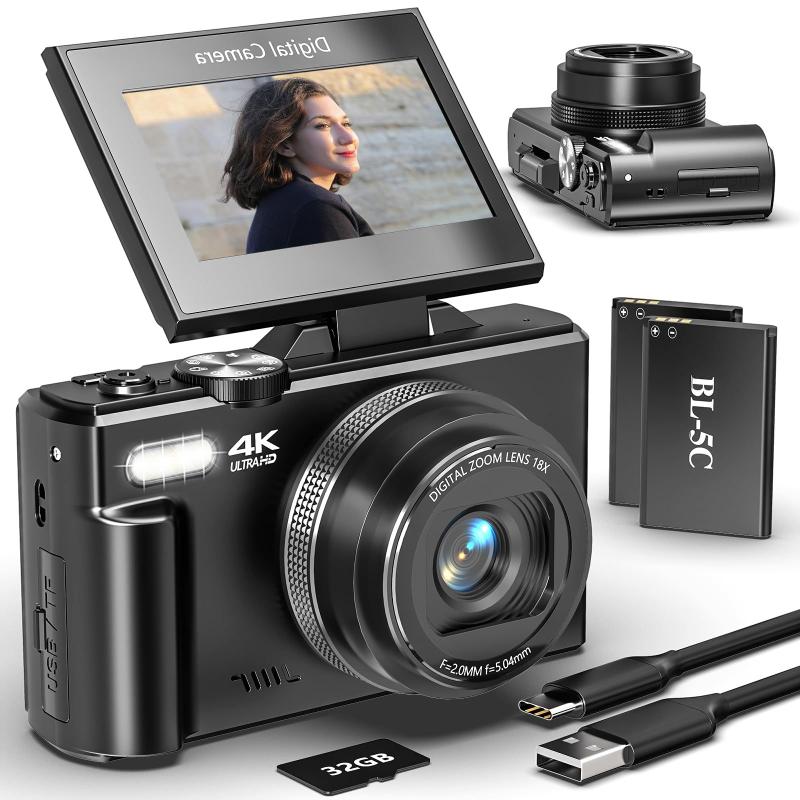 Câmera digital UIKICON 4K 64MP com zoom 18X, WiFi, 2 baterias